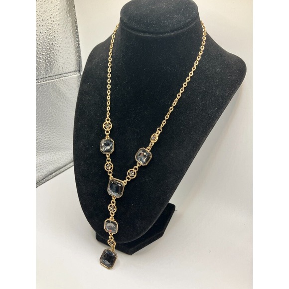 Smokey Gray Crystals Gold-Tone Y-Drop 19.75 Inch Necklace! - Picture 6 of 9
